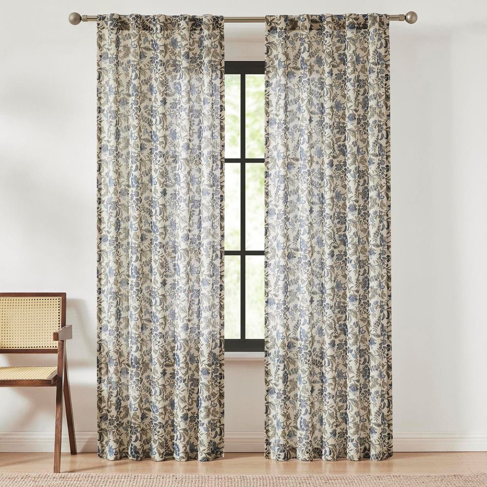 37"x84" Lush Decor Lillian Block Print Linen Textured Window Curtain Panels Blue/Sage Pair
