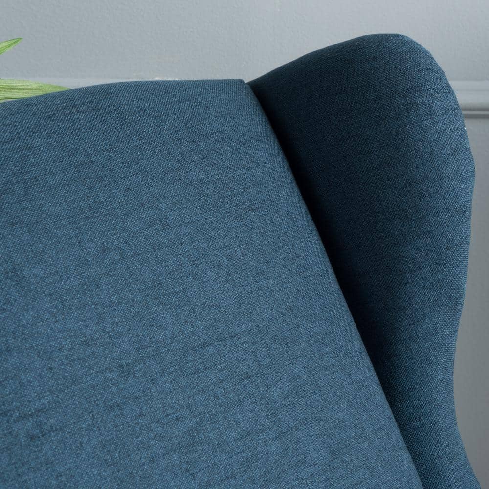 Navy Blue Handcrafted Wood Wing Chair Recliner