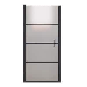 34.6 in. W x 72 in. H Pivot Framed Shower Door in Black Finish with Frosted Glass