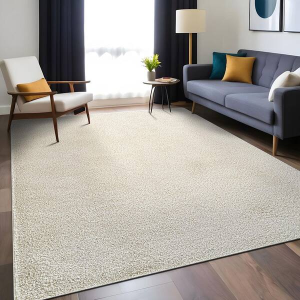 3 ft. x 5 ft. Bone Silky Solid Plus Thick Pile Non Slip Easy Clean Non Shedding Modern Indoor Area Rug
