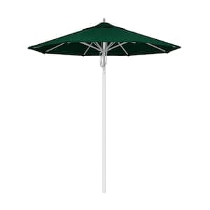 7.5 ft. Silver Aluminum Commercial Market Patio Umbrella Fiberglass Ribs and Pulley Lift in Forest Green Sunbrella