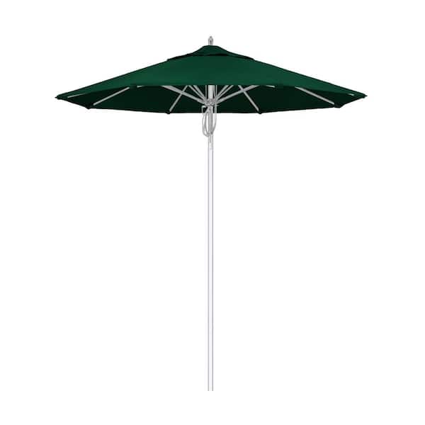 California Umbrella 7.5 ft. Silver Aluminum Commercial Market Patio Umbrella Fiberglass Ribs and Pulley Lift in Forest Green Sunbrella