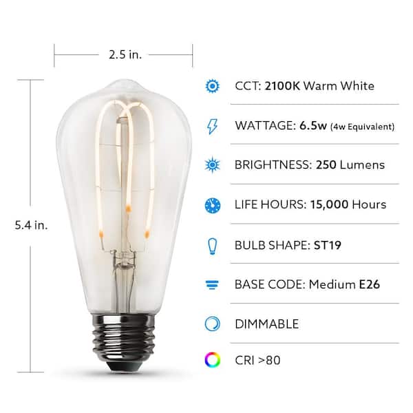 Feit Electric 40-Watt Equivalent ST19 Clear Glass Vintage Edison LED Light Bulb with M Shape Filament Warm White (4-Pack) Feit Electric 40-Watt Equivalent ST19 Clear Glass Vintage Edison LED Light Bulb with M Shape Filament Warm White (4-Pack)