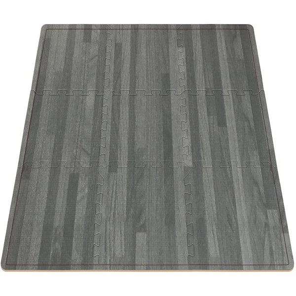 Sorbus Gray Wood Grain Floor Mats Foam Interlocking Mats 12 in. x 12 in. (16 Tiles = 16 Sq ft.)