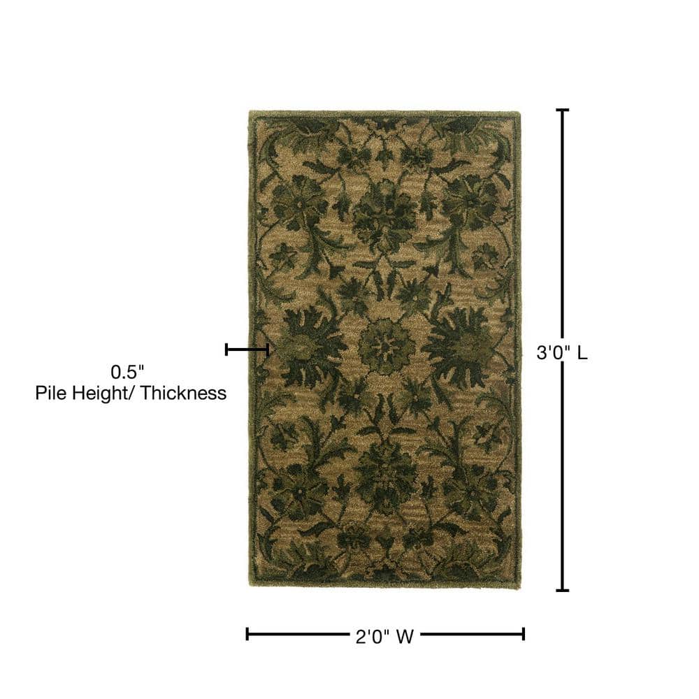 Olive Green Hand-Tufted Wool Rectangular Rug 2' x 3'