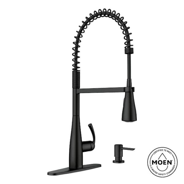 Essie Single-Handle Pre-Rinse Spring Pulldown Sprayer Kitchen Faucet with Power Clean in Matte Black