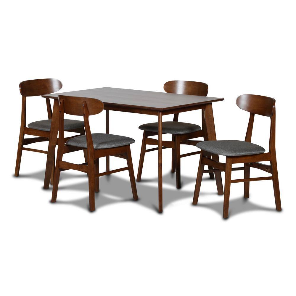 Morocco Walnut Brown Mid-Century Modern 5-Piece Dining Set