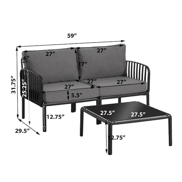 Tenleaf Modern 2-Piece Plastic Outdoor Black Conversation Loveseat