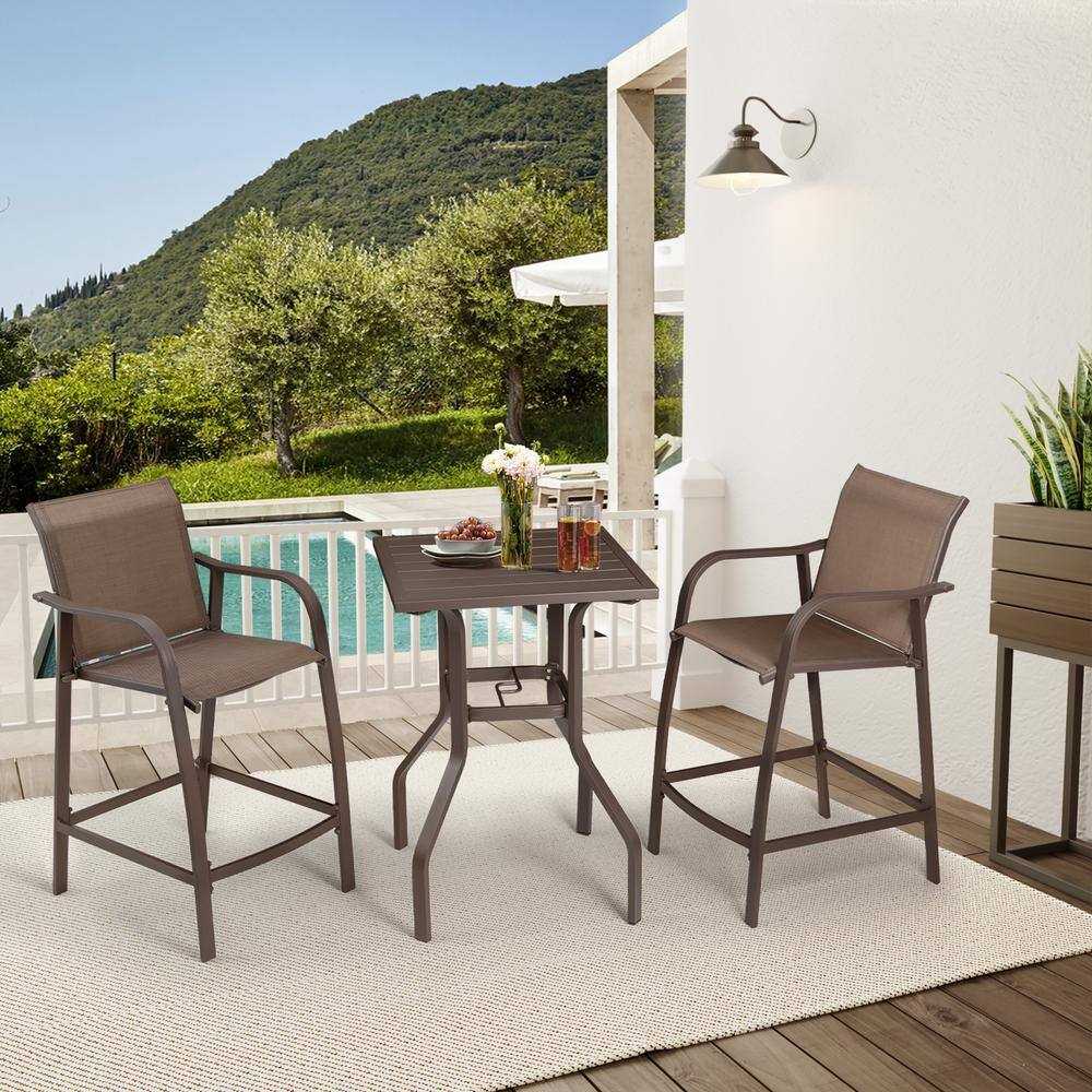 Brown Metal 3-Piece Square Outdoor Bar Height Dining Set