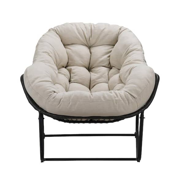 Unbranded Metal Outdoor Rocking Chair with Beige Cushions