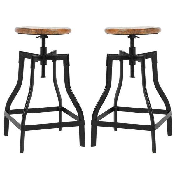 Benjara 29 in. Honey Brown Industrial Adjustable Barstool with Wooden Seat (Set of 2)