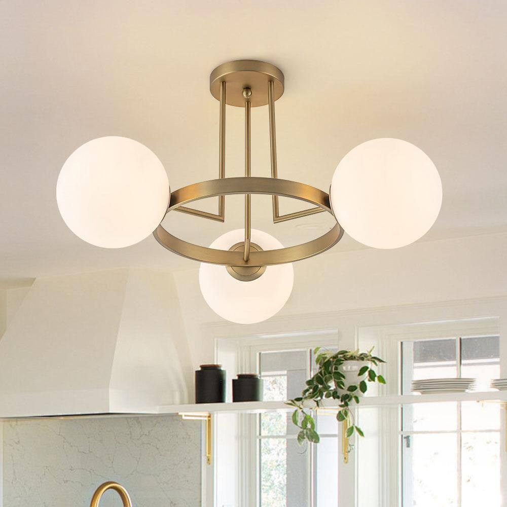 Ceder 3-Light 30.3 in. W Aged Brass Ring Semi-Flush Mount Ceiling Light with Glossy Opal Glass for Living Room Bedroom price history on PriceWatchPro