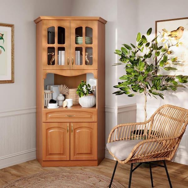 LIVING SKOG Galiano Cherry 73 in. Kitchen Pantry Storage Cabinet Buffet  with Hutch and Drawer T8 - The Home Depot