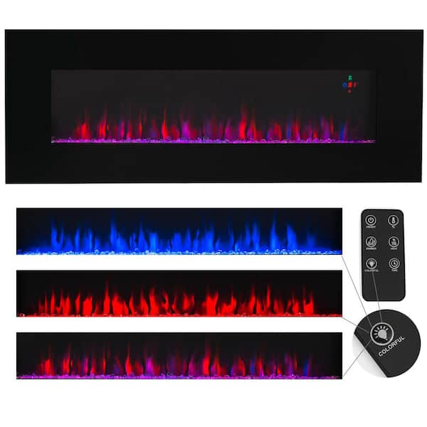 XtremepowerUS 50 in. Wall-Mount 3 Changeable Color Electric Fireplace in Black