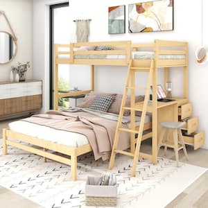 Natural Twin over Full Bunk Bed with Built-in Desk and 3-Drawers
