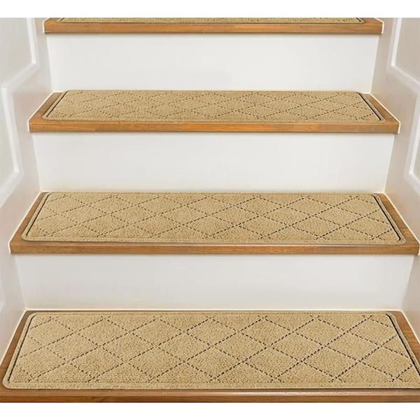 Self-Adhesive Non-Slip Beige 8 in. x 30 in. Edging Stair Carpet TPR Polyester Stair Tread Cover (Set of 4)