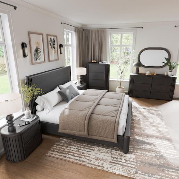 Eastbrook 6-Piece Modern Black Acacia Wood Queen Bedroom Set
