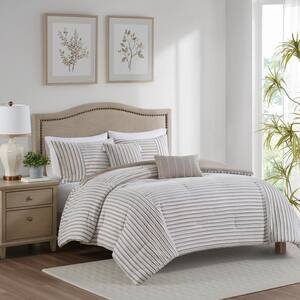 Bryn 5-Piece Natural Full Queen Polyester Clipped Jacquard Comforter Set with Throw Pillows