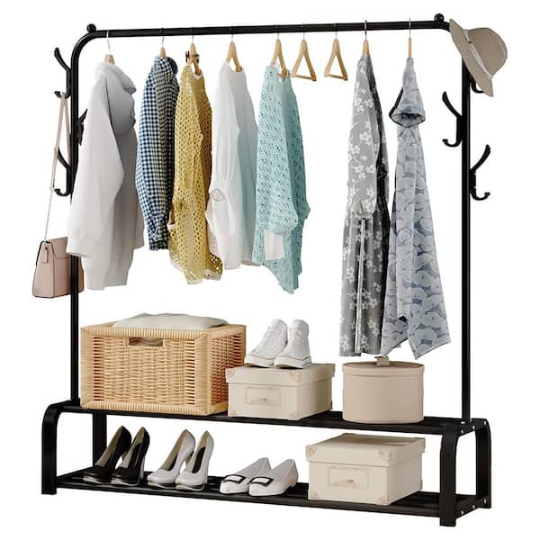 Simple Houseware Garment Rack with Storage Shelves and Coat/Hat Hanging  Hooks