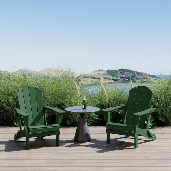 Laguna 2-Pack Fade Resistant Outdoor Patio HDPE Poly Plastic Classic Folding Adirondack Chairs in Dark Green