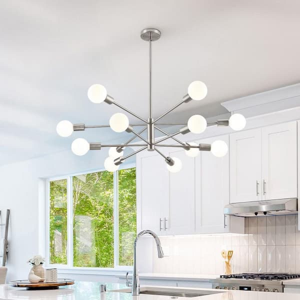 Merra 12-Light Nickel Modern Sputnik Chandelier for Dining Room