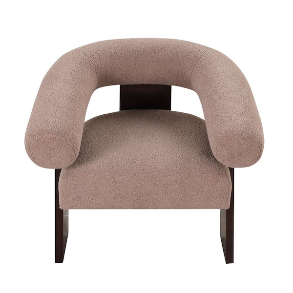 PUDO 33 in. Brown Teddy Velvet Arm Chair with Curved Wishbone Frame