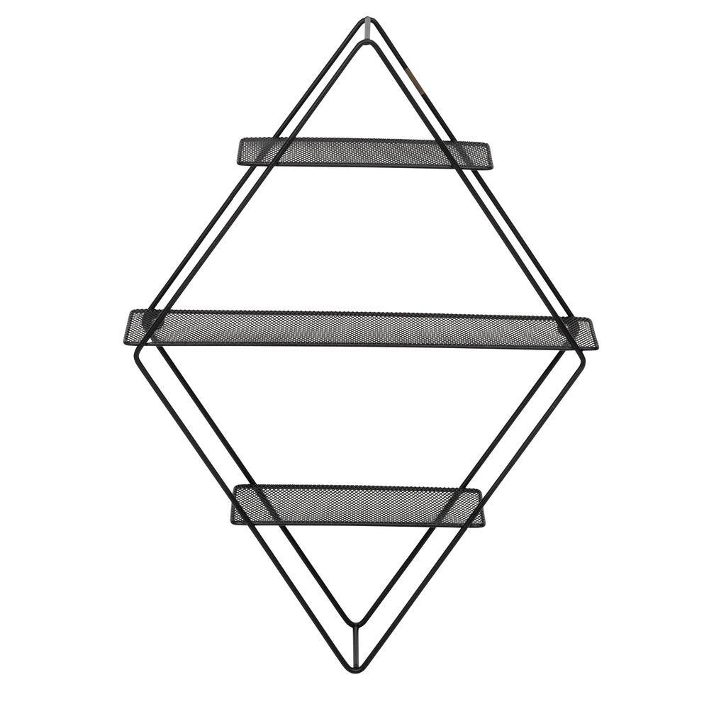 Black Geometric Steel 3-Tier Floating Wall Shelf