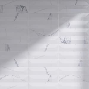 Paloma Calacatta Pirámide 2.95 in. x 11.81 in. Satin Ceramic Subway Wall Tile (10.76 sq. ft./Case)