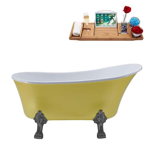 Streamline 63 in. Acrylic Clawfoot Non-Whirlpool Bathtub in Matte Yellow With Brushed Gun Metal Clawfeet And Polished Chrome Drain