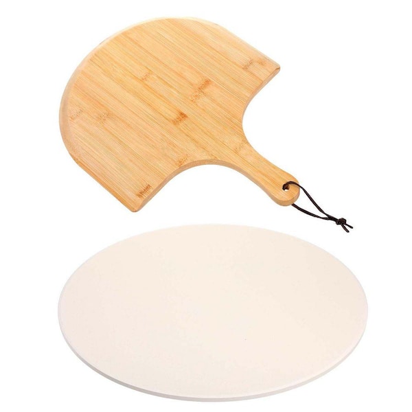 Cordierite Pizza Baking Stone 12 in. Pizza Cooking Accessory Set with Bamboo Peel Paddle for Oven and Grill
