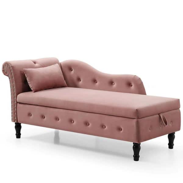 Z-joyee Rose Velvet Multifunctional Storage Chaise Lounge Tufted Nailhead Trimmed Solid Wood Legs with 1 Pillow