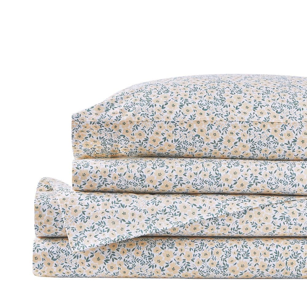 StyleWell Cotton Percale Colorful Ditsy Floral 4-Piece King Sheet