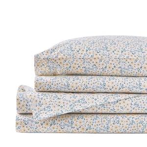 Cotton Percale Colorful Ditsy Floral 4-Piece Queen Sheet Set