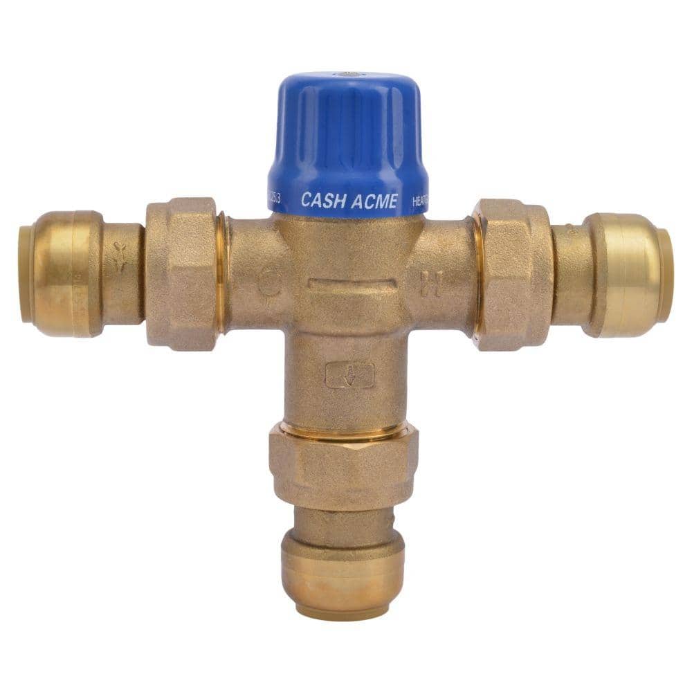 Brass Thermostatic Mixing Valve with Push-to-Connect Fittings