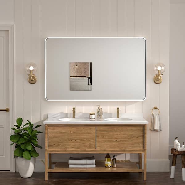 48 in. W. x 30 in. H Modern Rectangular White Aluminum Framed Wall Bathroom Vanity Mirror