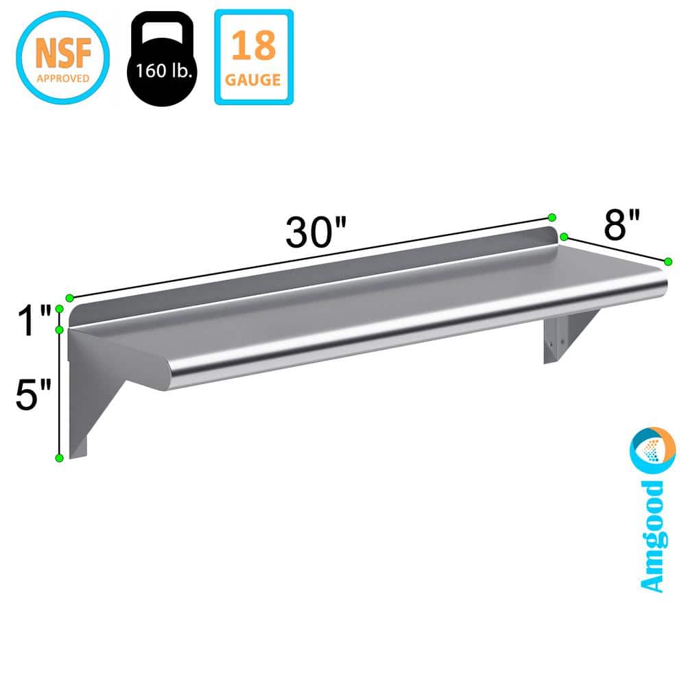 30" Stainless Steel Wall Shelf with Brackets
