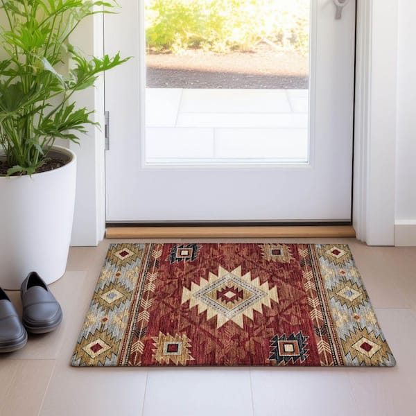 Chantille Machine Washable Indoor/Outdoor Abstract ACN1754 Paprika 2 ft. x 3 ft. Accent Rug