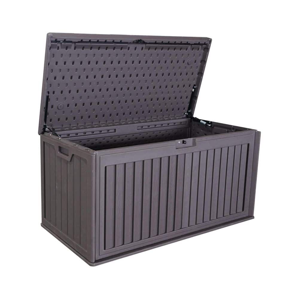Brown 100 Gal. Waterproof Plastic Deck Box, Lockable Patio Storage Box with Handles for Patio Cushions, Garden Tools price history on PriceWatchPro