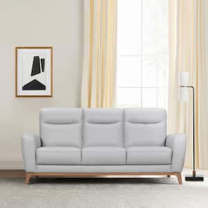 Greyson 83 in. Flared Arm Leather Rectangle Sofa in. Dove Gray