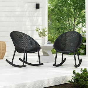 Gia Black Plastic Patio Outdoor Rocking Chairs, (Set of 2)