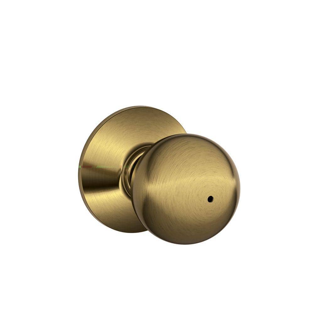 Schlage Orbit Antique Brass Privacy Bed/Bath Door Knob F40 ORB 609 The  Home Depot