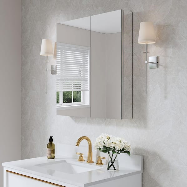 ROSA 28 in. W x 30 in. H Rectangular Aluminum Tri-View Medicine Cabinet with Mirror, Combo Set, Blum Hinge, Soft Close