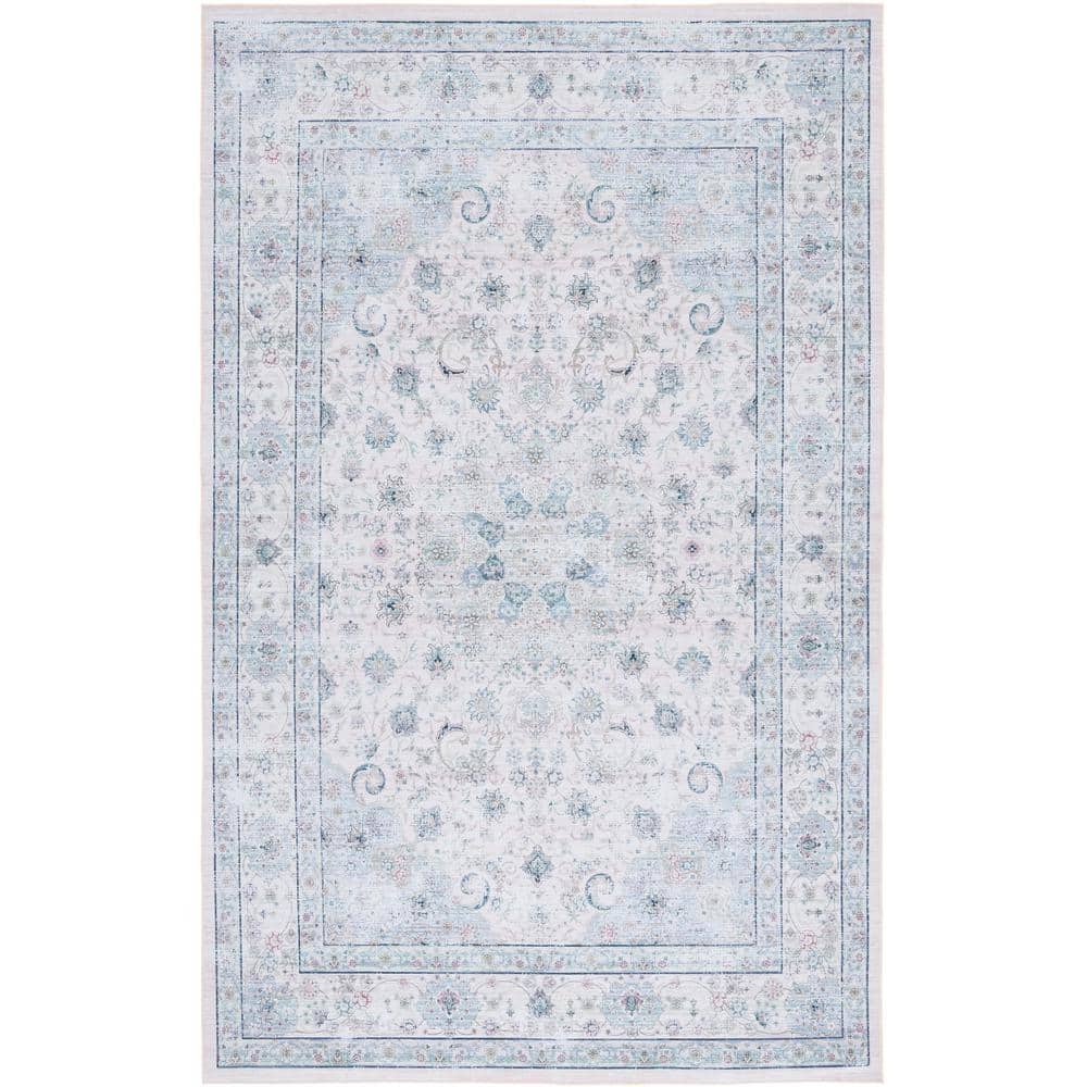 Handmade Blue Round Synthetic Non-slip Washable Rug, 6' x 9'
