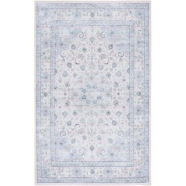 SAFAVIEH Tuscon Beige/Green 9 ft. x 12 ft. Machine Washable Geometric Border Floral Area Rug
