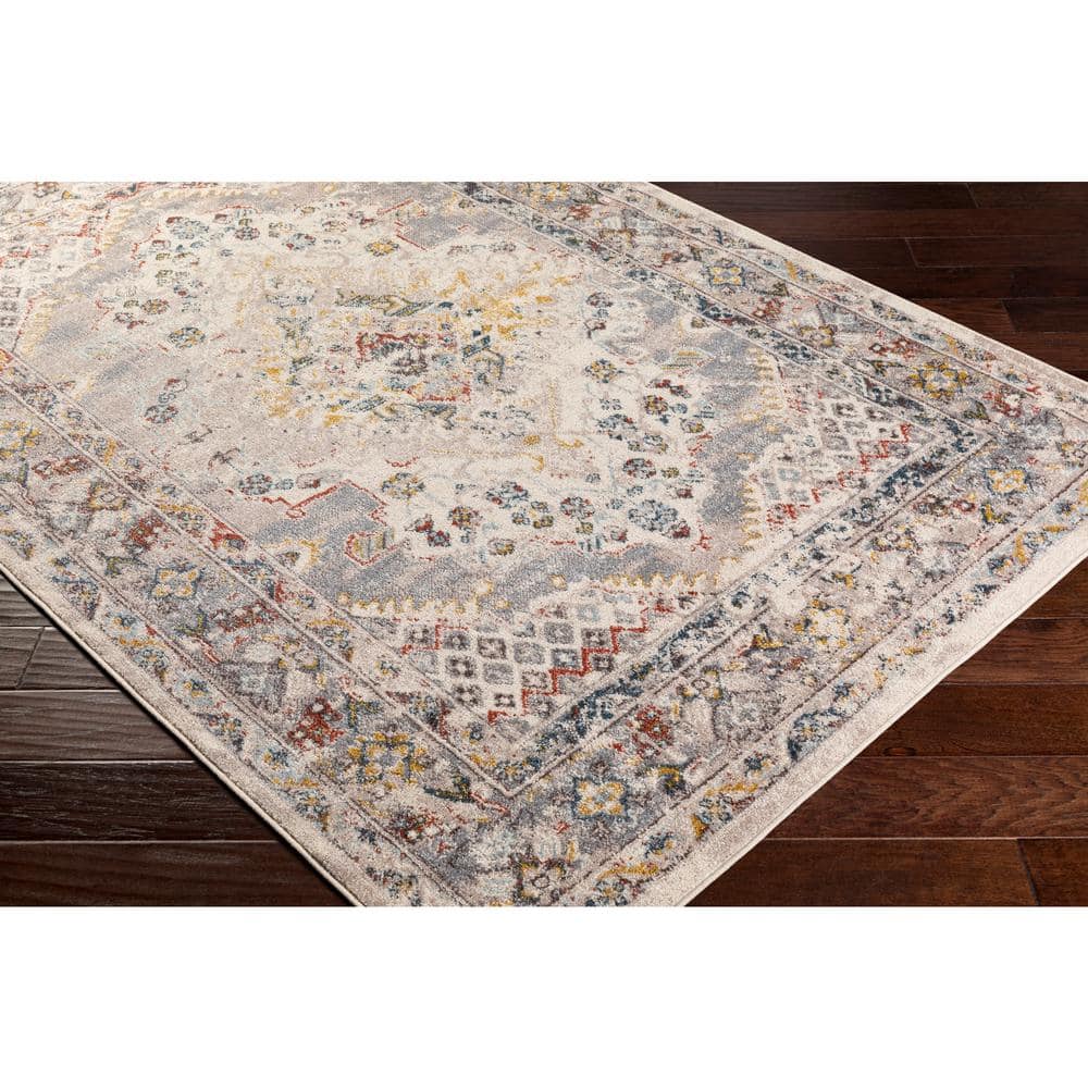 Taupe and Multicolor Synthetic Oriental Medallion Area Rug