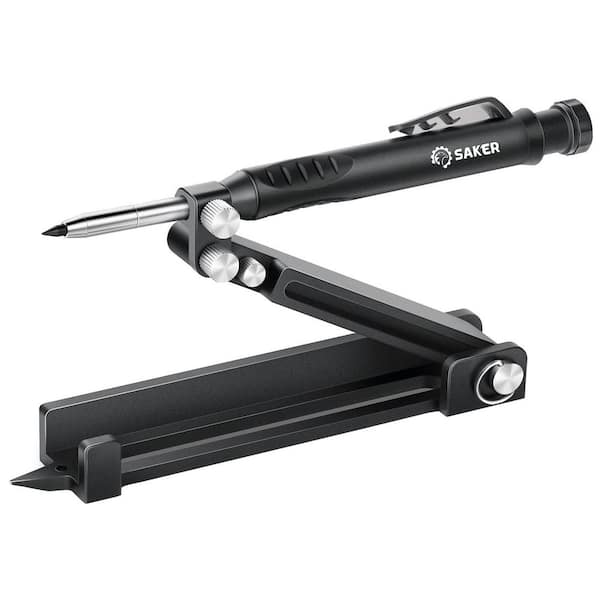 Angel Sar Black DIY Woodworking Scribe Multi-Function Lining Tool, Aluminum Alloy Scribe Tool with Deep Hole Pencil