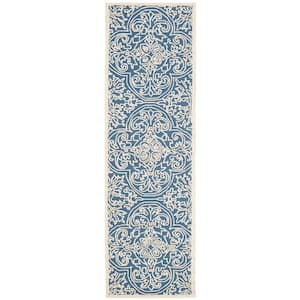 Trace Blue/Ivory 2 ft. x 10 ft. Geometric Floral Medallion Runner Rug