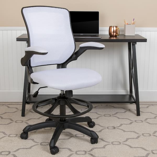 Carnegy Avenue Mesh Adjustable Height Drafting Chair in Gray, Gray Mesh/White Frame