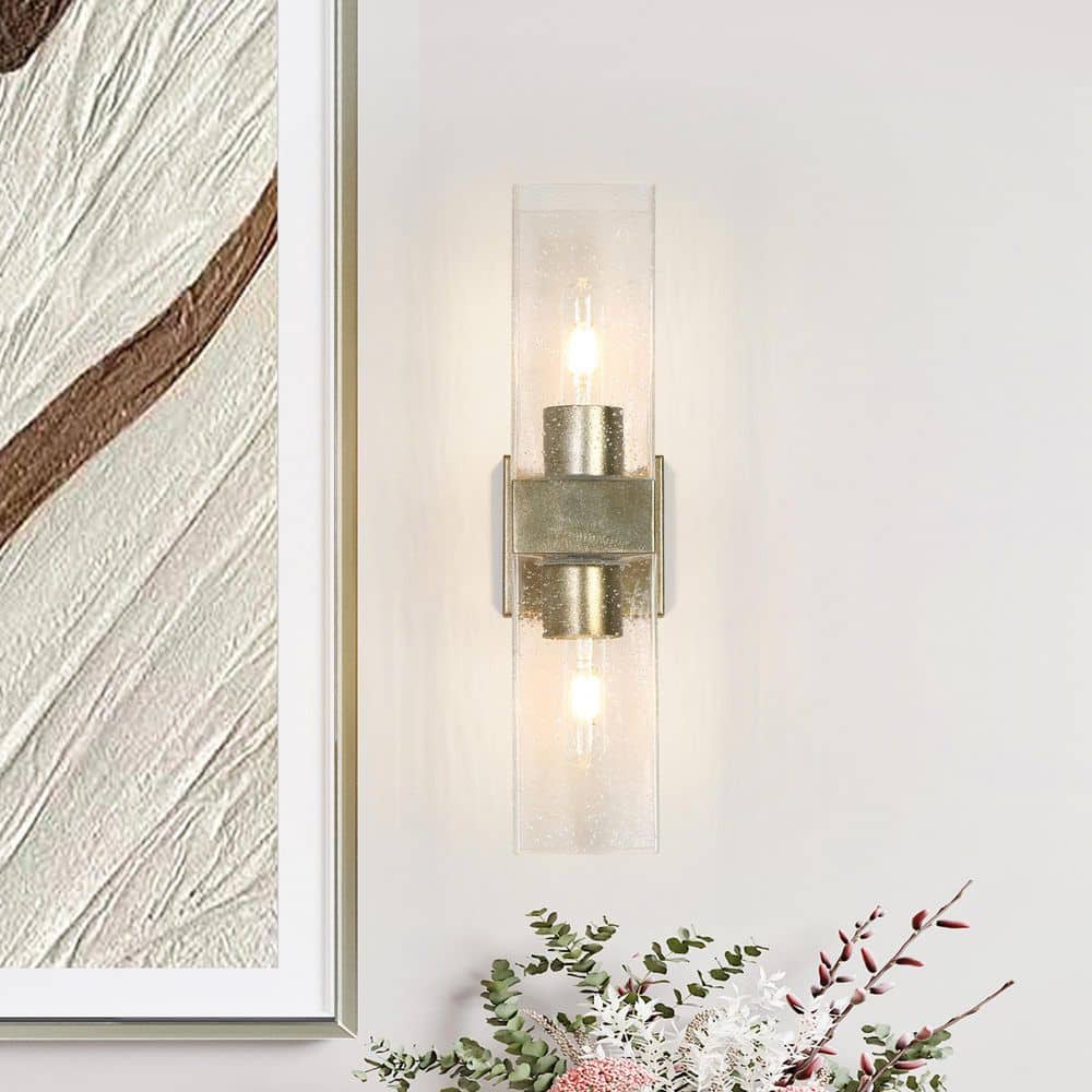 4.7 in. 2-Light Antique Silver Wall Sconce with Seeded Glass Shades price history on PriceWatchPro
