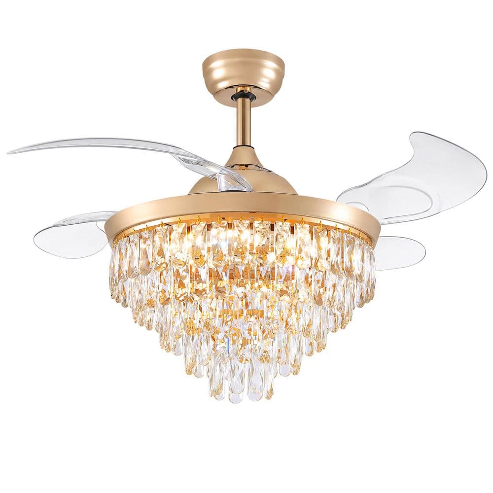 42 in. Indoor Modern Gold Retractable Crystal Ceiling Fan with light and Remote, Chandelier Ceiling fan Downrod Mount price history on PriceWatchPro